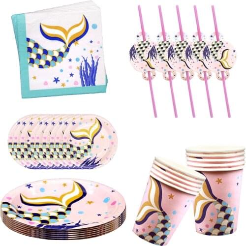 Little Mermaid Birthday Party Decoration Cinderella Theme Tablecloth Cup Plate Party Baby Shower Supplies