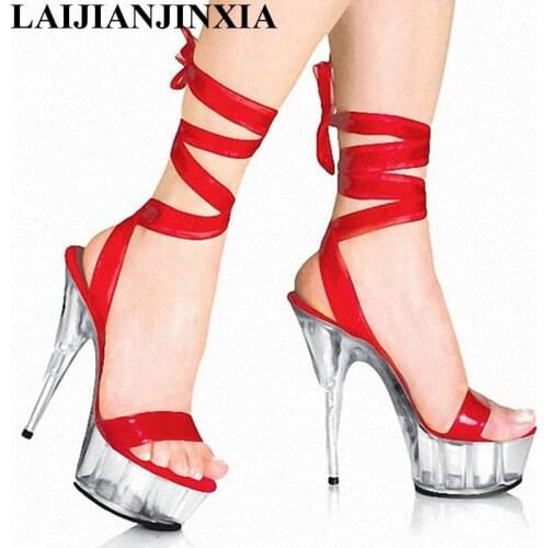 LAIJIANJINXIA 15cm high-heeled shoes lady platform crystal sandals low price dance shoes 5 inch high heels sexy stripper shoes