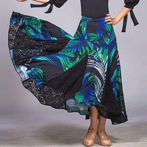 New Ballroom Dance Skirt Women Flower Print Tango Skirt Big Hemline Adult Rave Clothes Ballroom Competition Dancewear BL1742
