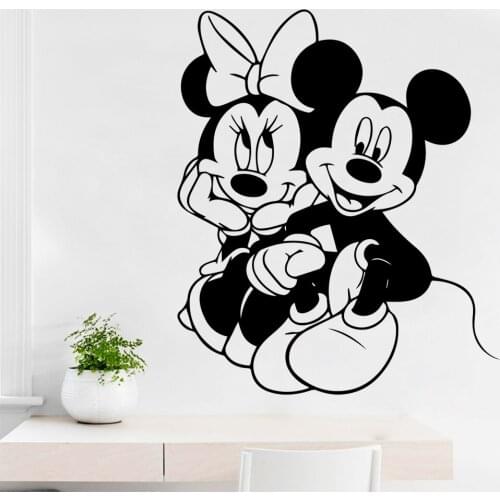 Funny Disney Mickey Minnie Lover Wall Stickers Self Adhesive Wallpaper Sticker Vinyls Decals On Walls Kids Bedroom Decoration