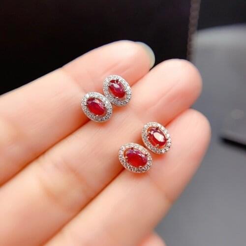 Sterling Silver Red Natural Ruby Woman Earrings High Quality Jewelry 3*5mm