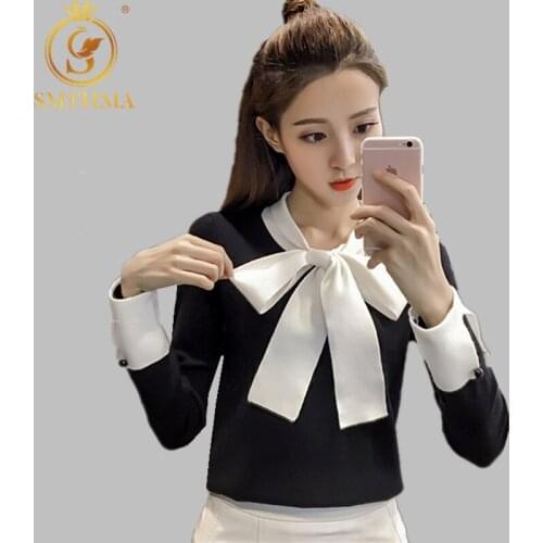 SMTHMA High Quality Fashion Bow Sweater 2021 New Autumn Elegant V- Collar Long Sleeve Sweater Pullovers