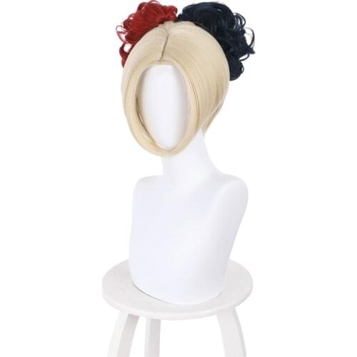 Takerlama Joker Girl Costume Wig Black Red Yellow Mix Color Hair Gradient Woman Girl Curly Wig Dark Night Halloween Party Props