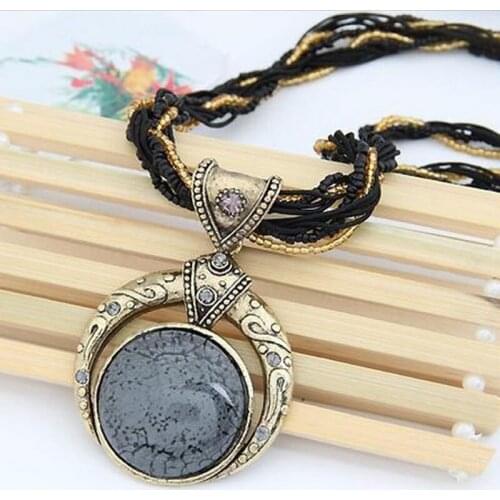 Hand-Made Beaded Bohemian Sweater Chain Womens Necklace Vintage Ethnic Natural Stone Round Necklaces Jewelry Accessories