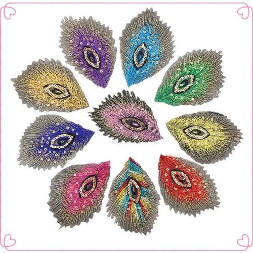100pcs/lot Sequins Embroidery Patch Cheongsam Costume Gold Peacock Feathers Clothing Decoration Sewing Craft Diy Applique