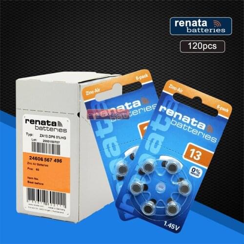 Renata 120pcs/20pack Maratone Plus Size A13 13A ZA13 13 PR48 Zinc Air 1.45V Hearing aid battery