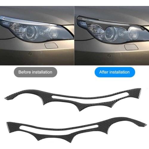 2pcs Carbon Fiber Headlight Eyebrow Eyelids Trim Decoration Fit for E60 5 Series 2004-2011 Car-styling