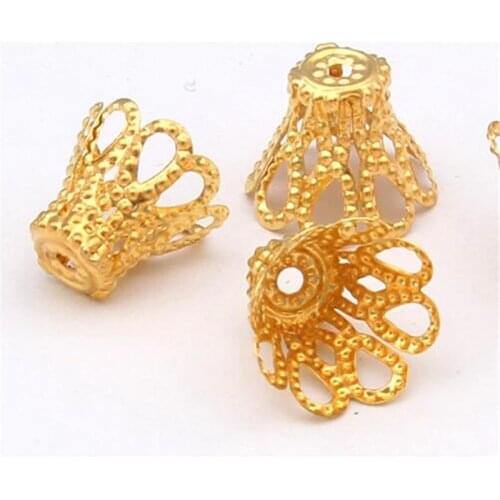 200pcs 4.5x6/7x9/8x12/11x15mm Gold Color Bead Caps Filigree Jewerly Spacer Loose Bead End Caps Handmade for DIY Jewelry Finginds