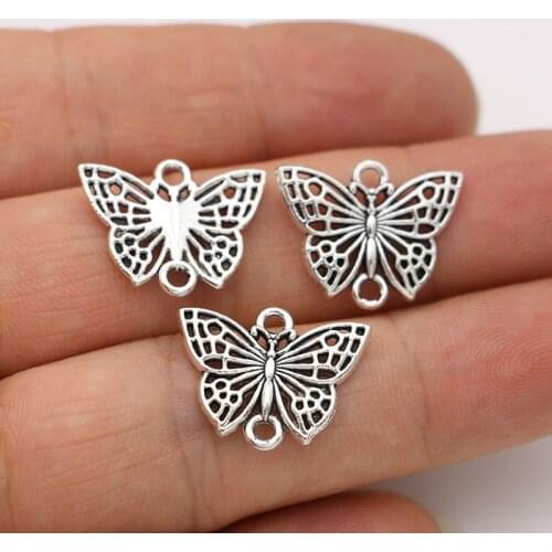 30pcs Antique Silver Plated Butterfly Charm Connectors for Making Bracelet Handmade DIY Jewelry Accessories 16x20mm