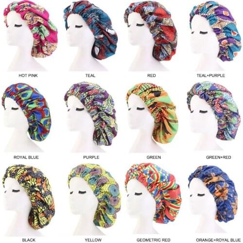 36cm Extra large Satin Hair Caps Bonnets Women African Pattern Print Fabric Ankara Bonnets Night Sleep Hat Ladies Turban