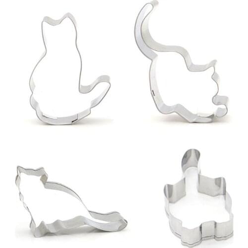 4Pcs/set Cat Shaped Stainless Steel Biscuit Pastry Cookie Cutter Cake Decor Baking Fondant DIY Mold Tools
