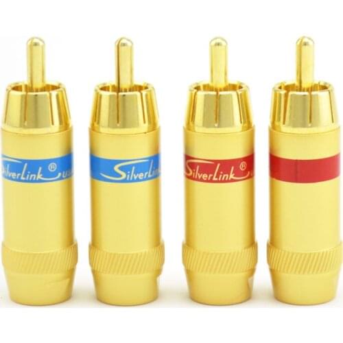 4pcs Male RCA Plug Wire Solder Audio Video Gold Plated Connector 8MM diameter rca adapter for hifi cable diy