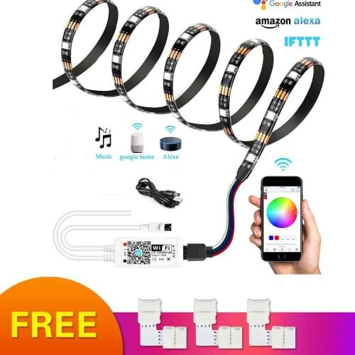 5V USB WIFI TV led strip Light 5050 RGB Alexa Google Home Sound Smart Control Diode Tape Table Night light For Backlight Closet