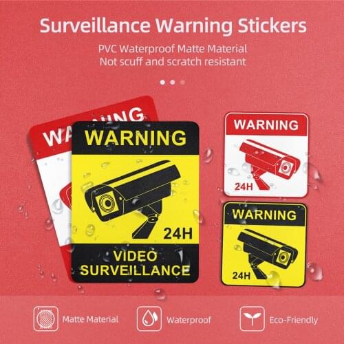 Doornanny 6Pcs Warning Sticker Alarm Sticker Of Video Surveillance Road Warning Sign CCTV Sticker Self-Adhesive Waterproof