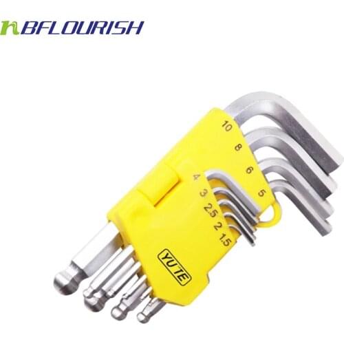 Yute 9PCS Short Arm Ball Point Hex Key spanner Metric Ball Ended Hex Allen Key Wrench Hand Tool Set Free Shipping