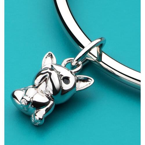 ATHENAIE 925 Sterling Silver Cute French Bulldog Dog Dangle Charms Animal Pendant for Bracelet And Neckalce Jewerly