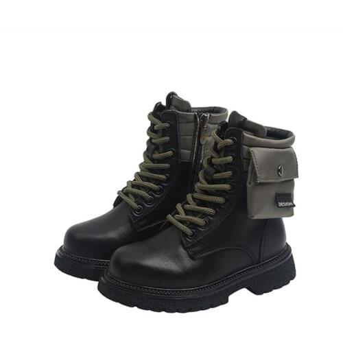 2021 New Children Martin Boots Genuine Leather Fashion Pocket Kids Motorcycle Boots Breathable Non-slip Boys Girls Boots