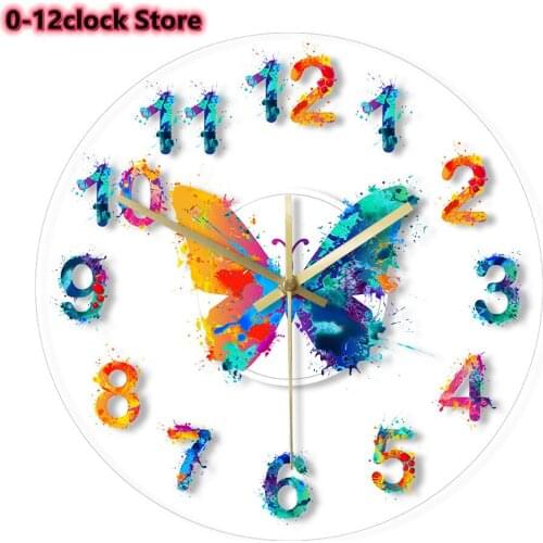 Butterfly Numbers Quiet Movement Led Acrylic Hanging Clock Giclee Fine Art Luminous Wall Clock Reloj De Pared