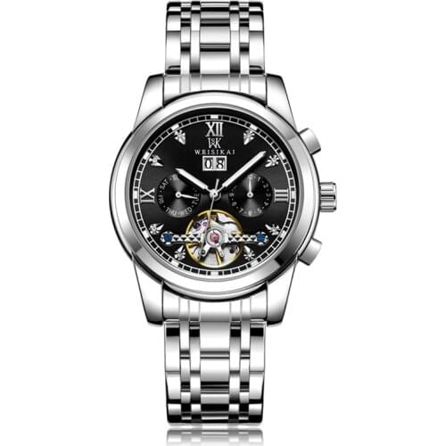 Silver Stainless Steel Waterproof Mens Skeleton Watches Top Brand Luxury Transparent Mechanical Male Wrist Watch