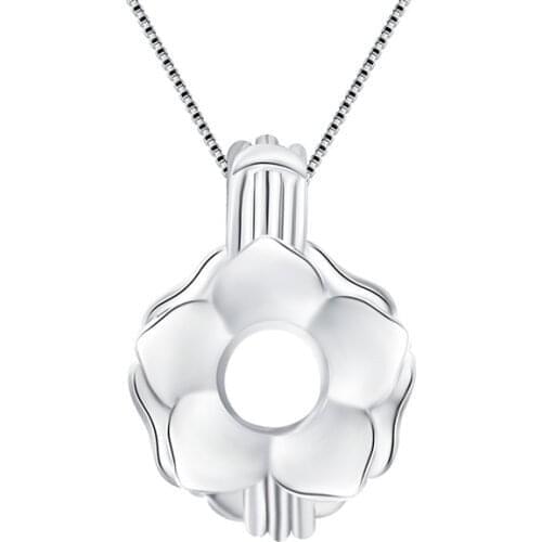 CLUCI 3pcs Silver 925 Rose Flower Locket for Necklace Jewelry Women 925 Sterling Silver Pearl Cage Pendant Locket SC023SB