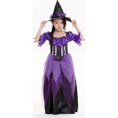 Kids Girl Purple Halloween Cosplay Witch Costume Dresses and Hats Party Cosplay Clothing for Kids