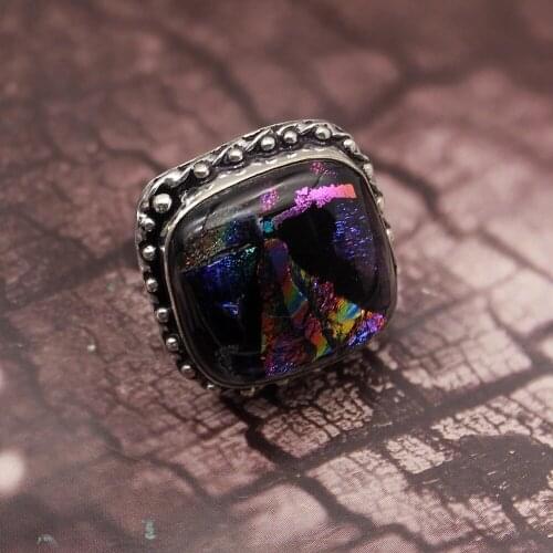 Hermosa 49% OFF Antique Solitaire Dichroic Glass Rainbow Hot Sale Band Men Women Ring Size 8