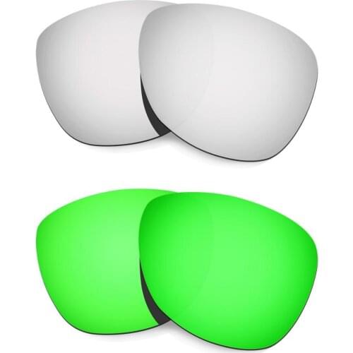 HKUCO For Oakley Frog skins-Asian Fit Sunglasses Polarized Replacement Lenses Silver/Green Pairs 100% UVA & UVB