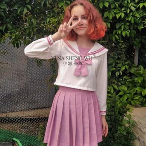 Pink 2pcs Set Top Skirt Japanese School Uniforms JK Uniform for Girls Anime COS Sailor Clothing College Middle School Students