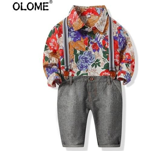 OLOME Baby Boy Clothing Sets Spring Autumn Childrens Clothing 2-7 Years Floral Kids Shirts+Pants Fashion Children Overalls