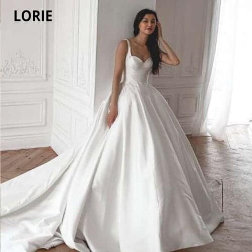 LORIE Vintage Wedding Dresses Luxury Off the Shoulder Satin Wedding Gown Long Train Custom Made White Ivory Bride Dress 2021