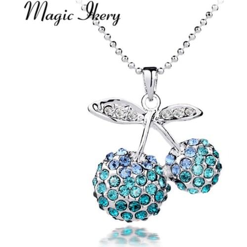 Magic Ikery Gold Color Austrian Crystal Romantic Cherry Pendant Necklaces Wholesales Fashion Jewelry for women MKY1701