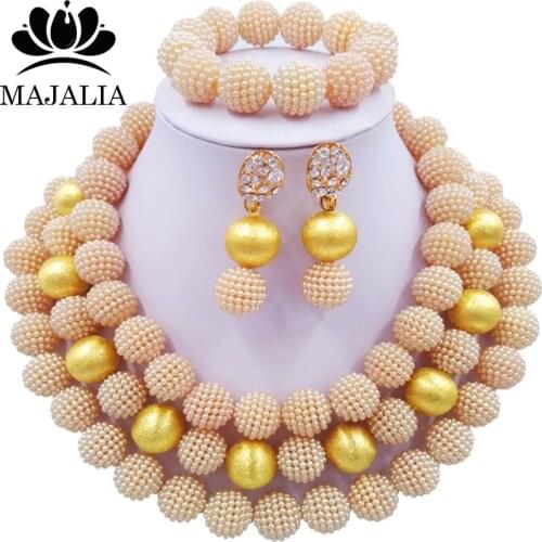 Majalia Trendy African Beads Jewelry Set Beige Crystal Beads Bride Jewelry Nigerian Wedding African Beads Jewelry Sets 3CA006