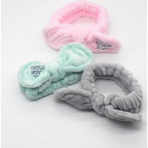 Cute plush bow headband wash headband coral fleece headband wash makeup headband