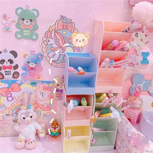 Multi-function 4 Grid Desktop Pen Holder Office School Storage Case Pink Yellow Blue Plastic Box Desk Pen Pencil Organizer