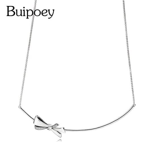 Buipoey Fashion Glamorous Elegant Bow Necklace For Women Girls Bow Series Fine Popular Silver Color Necklace Jewelry Gift