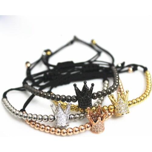 Fashion accessories hand-knotted knitted beaded bracelet male and female stainless steel zircon crown bracelet