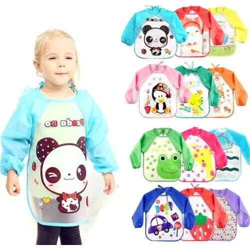 Fashion Cute Cartoon animals Baby Bibs Long Sleeve Apron Smock Soft Feeding Waterproof Colorful children Bib Burp Clothes