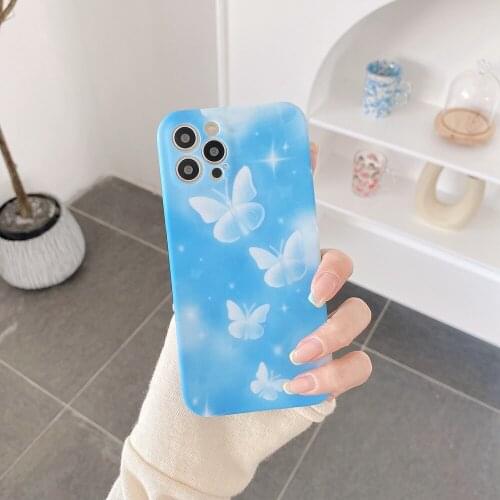Blue Fantasy Butterfly Mobile Phone Cases for iPhone 12 PRO MAX 11Pro XR X XS Max 7 8 Plus Soft TPU Shell