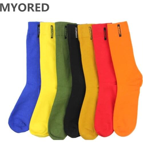 MYORED fashion mens socks combed cotton solid color business socks for man british style multi-colored week socks for men dress