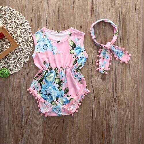 New Arrivel Newborn Infant Baby Girls Floral Sleeveless Bodysuit Jumpsuit Sunsuit Outfits Clothes 0-24M