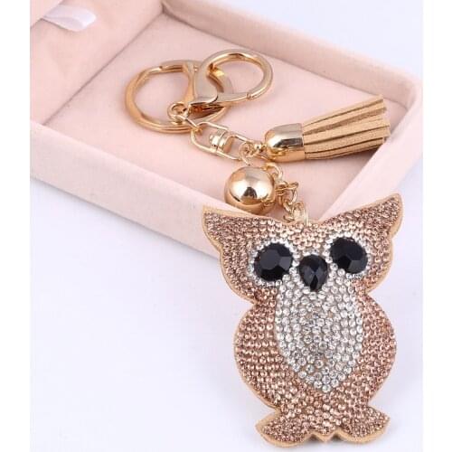 New Cute Owl Bear Crystal Rhinestone Gold Keyrings Key Chains Holder Purse Bag For Car christmas Gift Keychains Jewelry llaveros