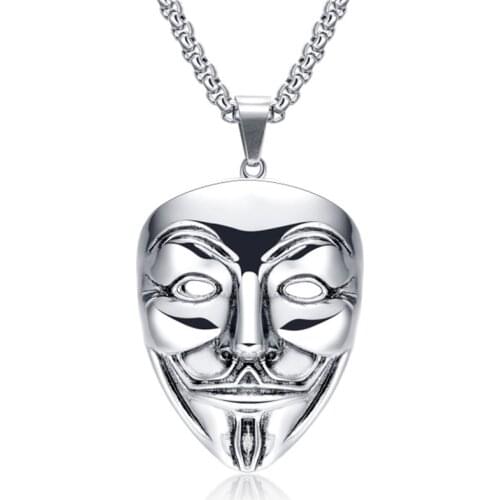 Moive V For Vendetta Anonymous Mask Necklace Hip Hop Pendant Mask Stainless Steel Chain Necklaces For Men Fashion Jewelry Gifts