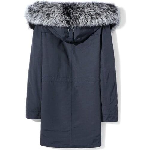 Parka Real Coat Men Winter Jacket Silver Fox Collar Rabbit Fur Liner Long Warm Parkas Veste MG-1816007 KJ1324