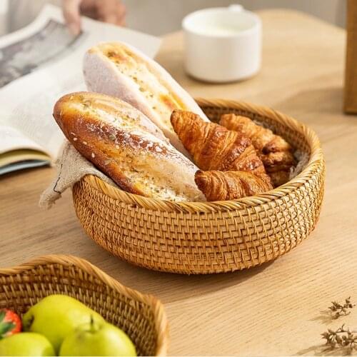 Handmade Rattan Storage Basket Woven Fruit Snack Sundries Fruit Vegetable Storage Bags Picnic Opbergmanden Household Items DG50K