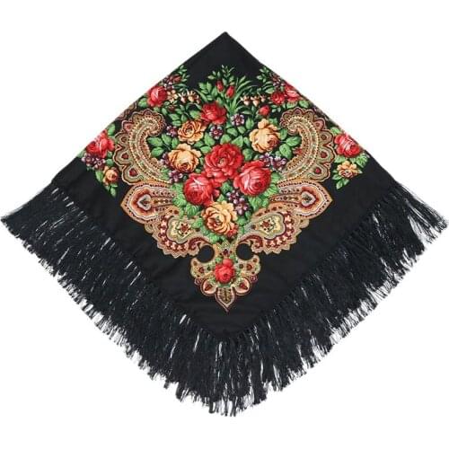 Russian Amorous Feelings Tassel Big Square Towel Winter Warmth Pure Cotton Scarf Ethnic Wind Shawls Women