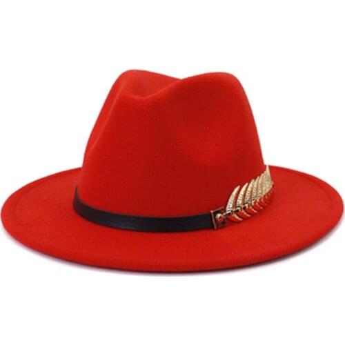 Woolen hat womens classic red fedora hat autumn and winter womens big brim hat British style jazz hat wide brim black top hat