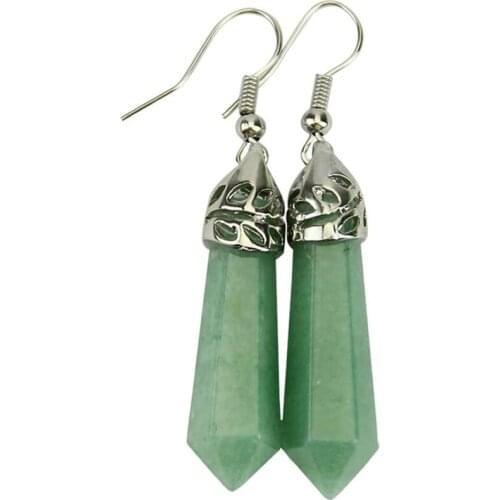 Stylish Gemstone Beads Ladies Hexagonal Pendulum Dangle Earring Eardrop