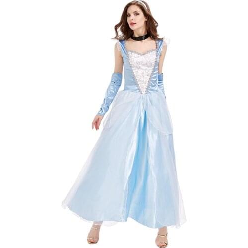 COLDKER Light Blue Fairy Tale Princess Costume Halloween Christmas Carnival Performance Party Clothing Ladies Fancy Dress