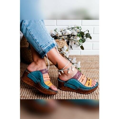 Genuine leather blue & red color Laser Cut Slippers (Full Orthopedic Slippers)