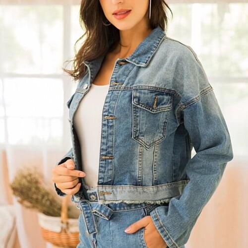 Crop top spring autumn ladies casual jacket women ripped jeans jacket chic denim jacket clothing
